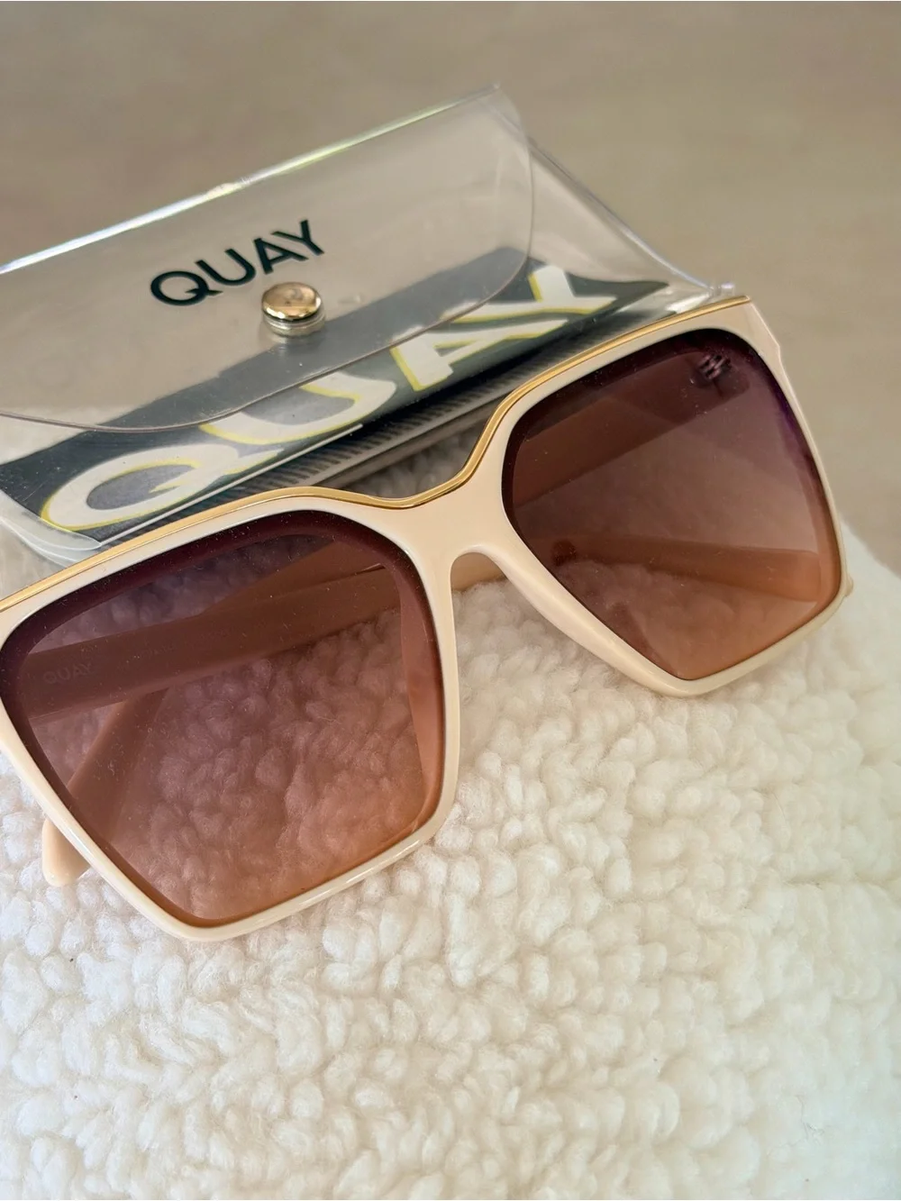 Quay Australia “Level Up” Cream Frame Sunglasses with Brown Lenses (Like New)